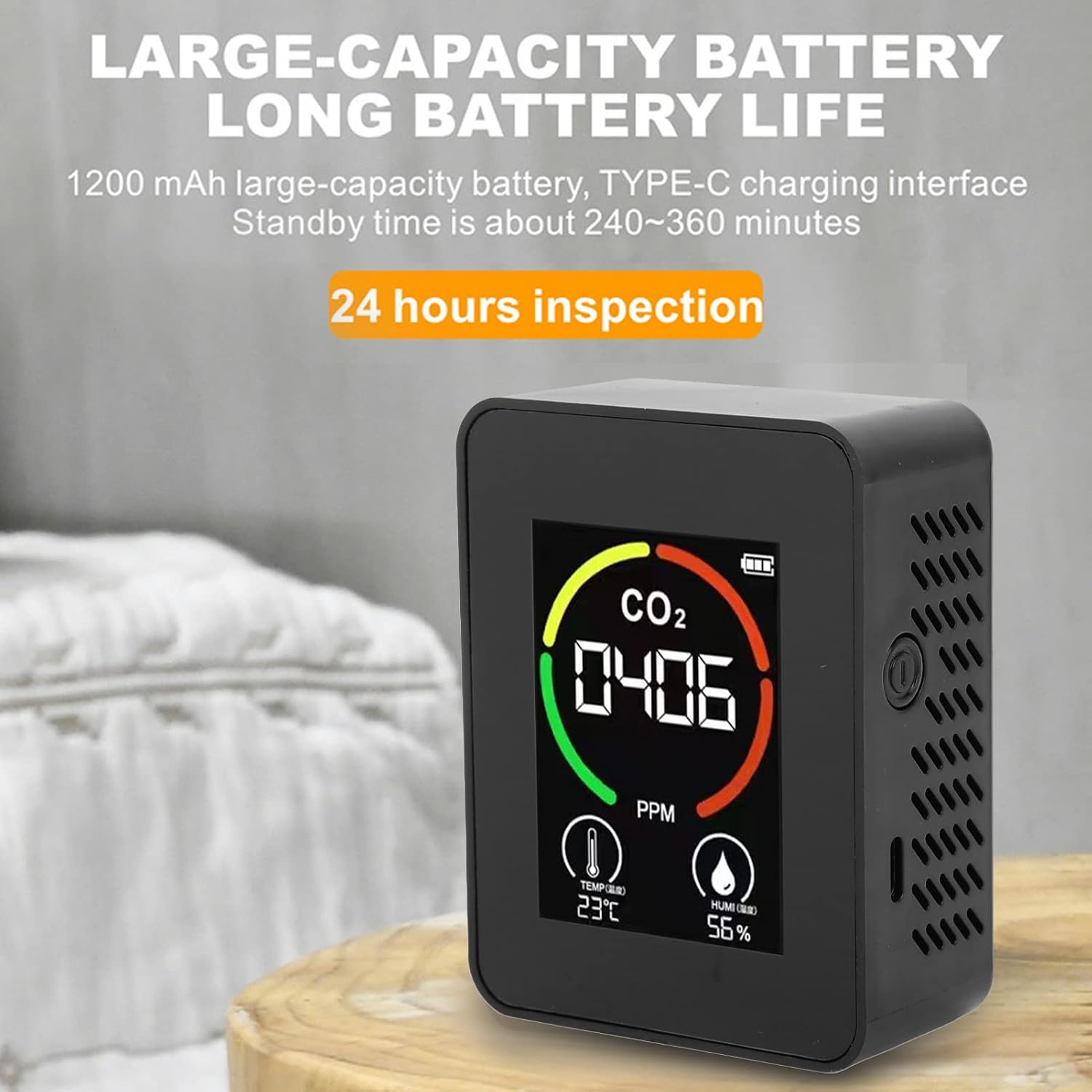 TVOC Tester, Indoor CO2 400-5000PPM Detector Air Quality Monitor Tester Thermometer Hygrometer for Home for Carbon Dioxide Temperature and Relative Humidity image number 3