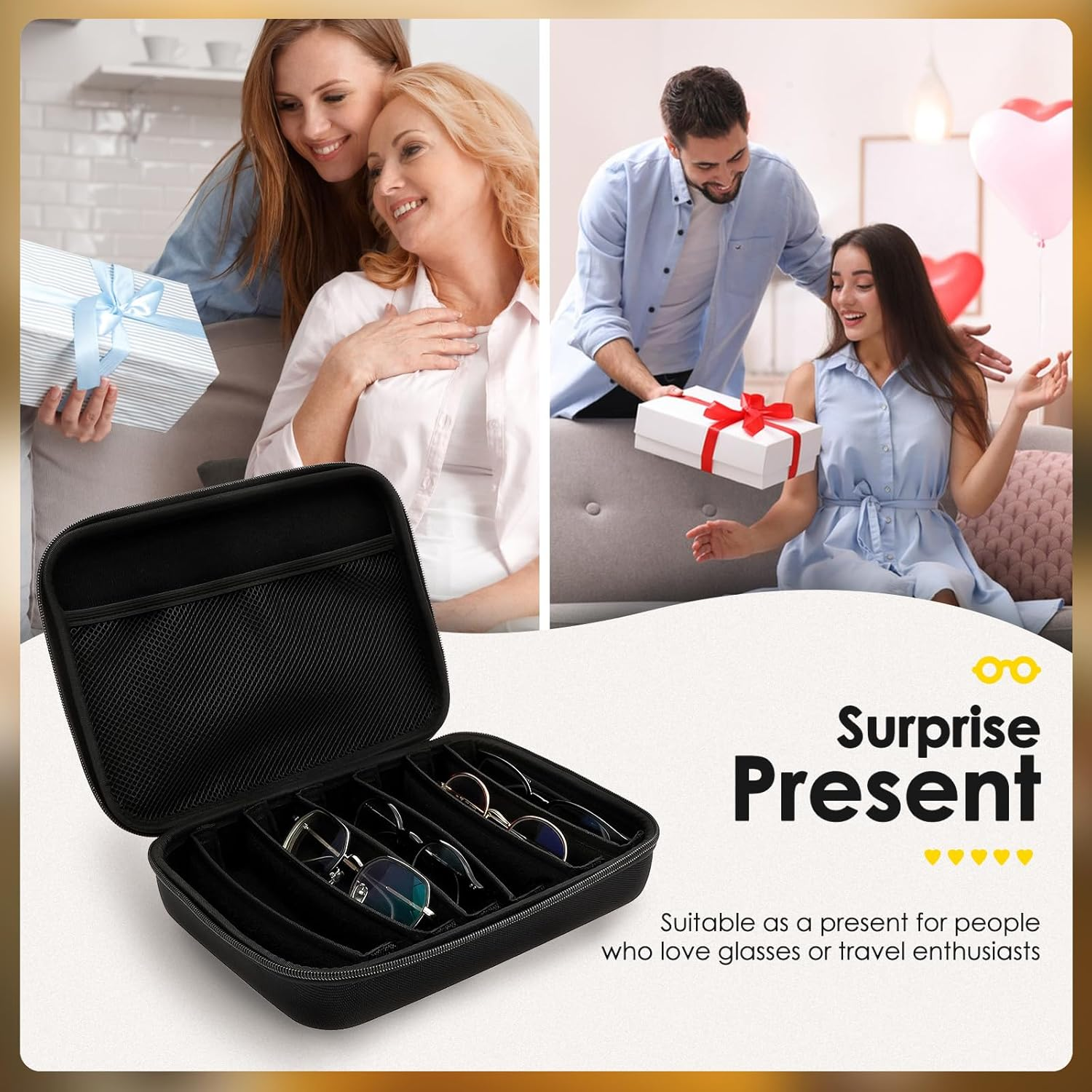 Awobepl Travel Sunglasses Organizer Case, Adjustable Slot Hard Shell Eyeglasses Storage Box with Zipper for Men Women Multiple Pairs image number 1