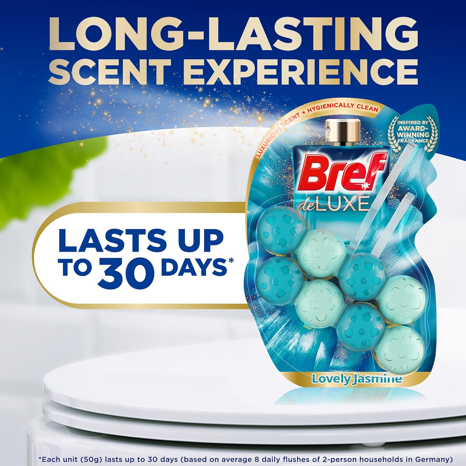 Bref Deluxe Lovely Jasmine Rim Block Toilet Cleaner, 50 G (Pack of 2) image number 4