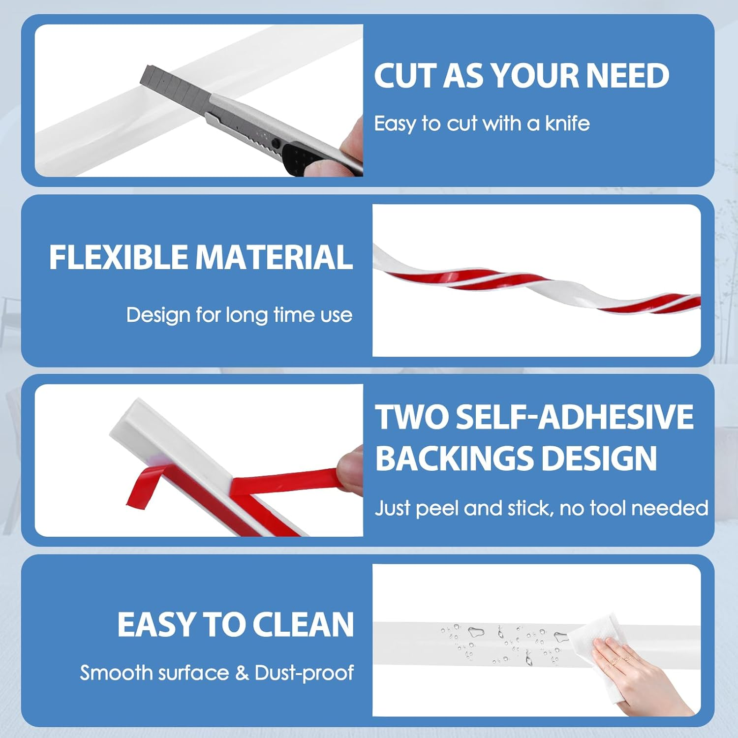 Flexible Quarter round Molding Peel and Stick Rubber Quarter round Trim Molding Self Adhesive Wall Corner Trim Molding for Wall Edge Corner Countertop, White, 1/2&rdquo; W X 1/2&rdquo; H X 39&rdquo; L image number 2