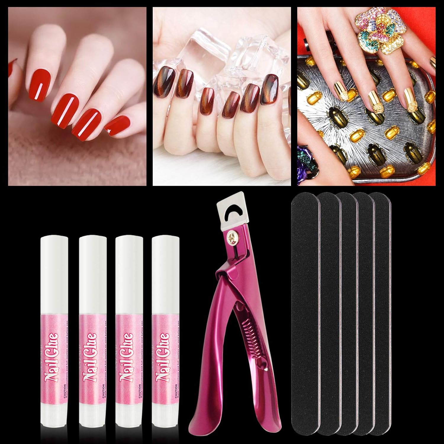 16 Pcs Nail Glues Set,10 PCS Nail Glue for Acrylic Nails,Adhesive Super Bond for Fake Nails,1 Nail Clipper Cutter for Fake Nails,5 Double Sided Emery Nail Files,Nails Manicure Salon Nail Art DIY