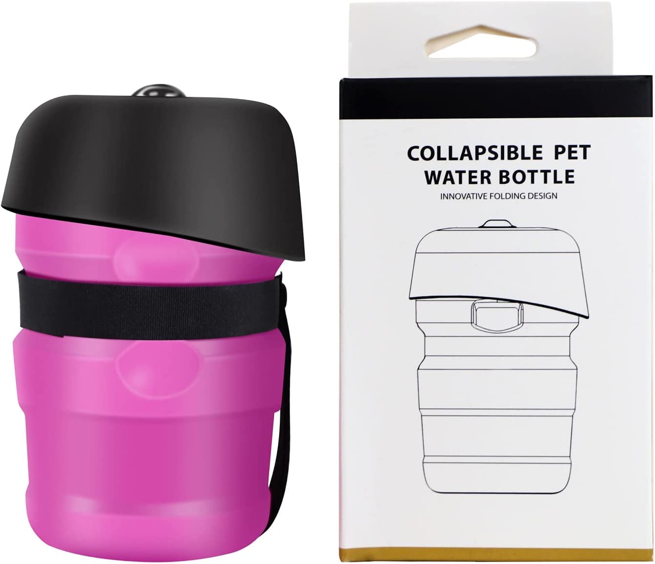 Pet Water Bottle, Folding Silicone Lid/Bowl, Food Grade, Travel Water Bottle, Dog Water Bottle (Pink) image number 4