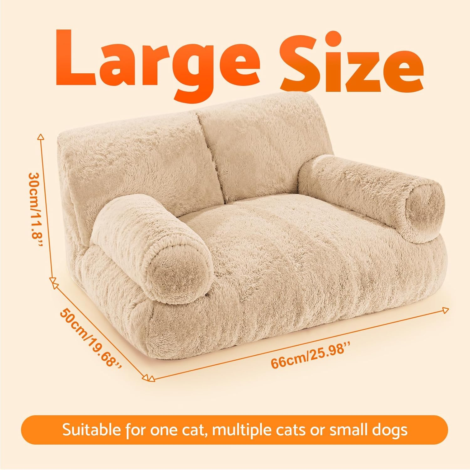 Gimars Upgrade Large Cat Bed for Indoor-Added 10% More Stuff Sponge, Orthopedic Cat Couch Beds with Bolstered Edges, Fluffy Washable with Removable Cover, anti Slip Base, Tea Milk Color