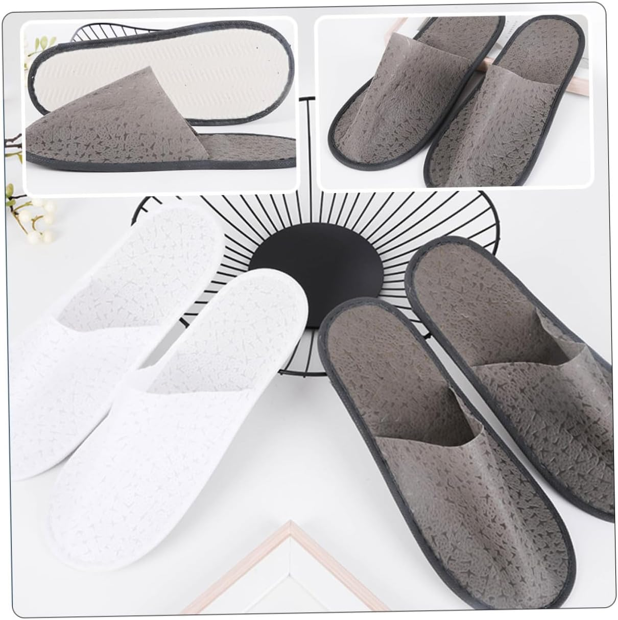 ARTSEWPLY 10 Pairs Disposable Non-Slip Closed Toe Slippers for Men Women Lightweight Breathable Hotel Spa Bedroom Slippers with Textured Sole Portable Travel Guest Footwear image number 1