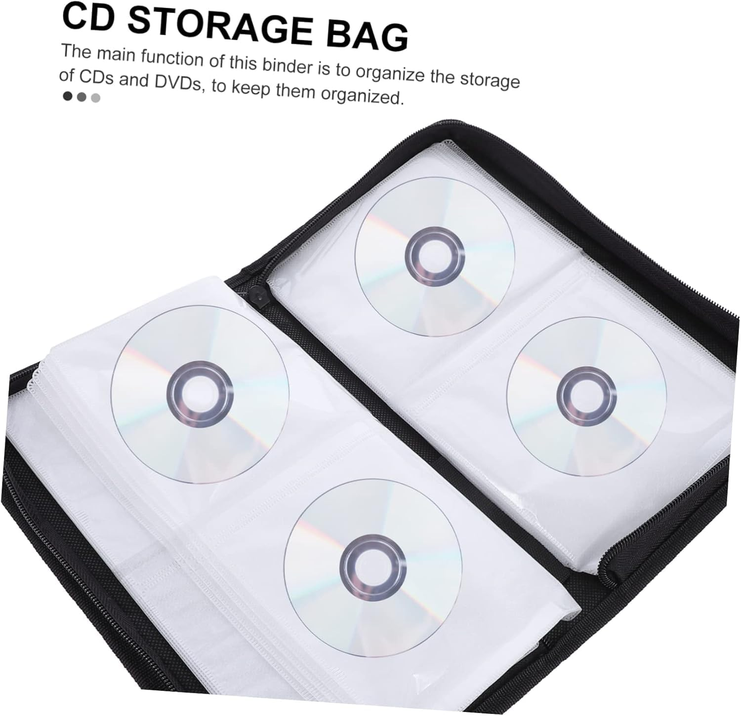 CD Case, 80 Car Capacity DVD Disc Storage Binder Wallet, Portable Nylon CD Organizer, Zipper Protective CD Case Holder for Home, Car, Travel, Office (Black) image number 1