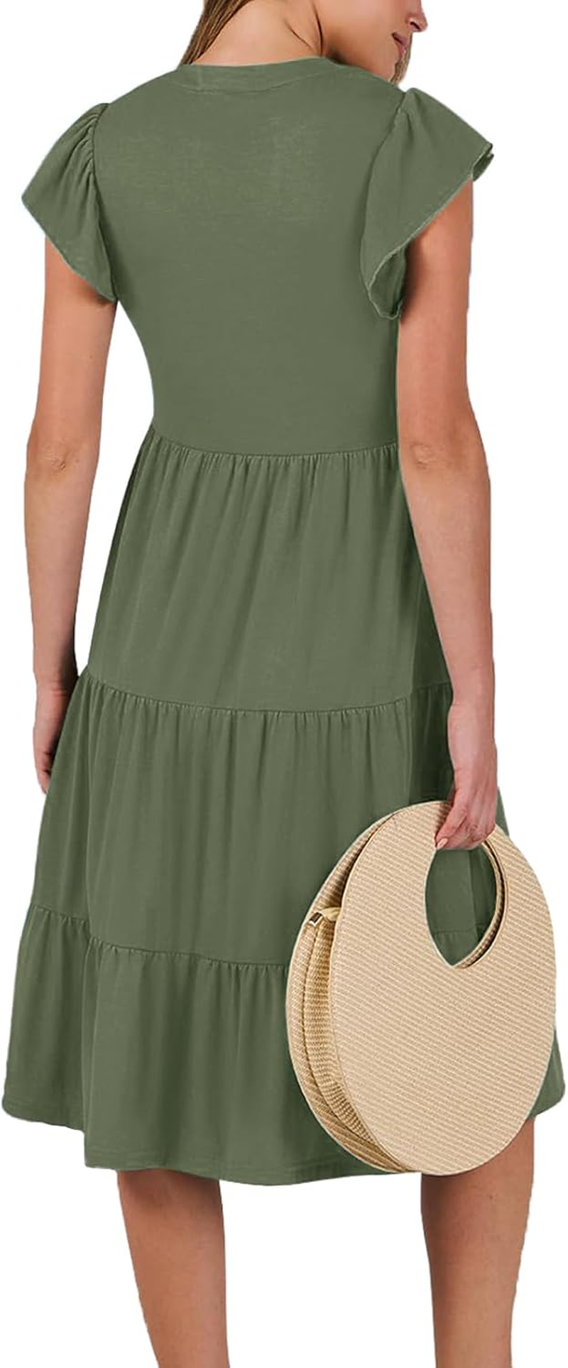 Womens Nursing Midi Dress Breastfeeding Summer Ruffle Sleeveless V Neck Tiered Beach Sundress with Pockets image number 2