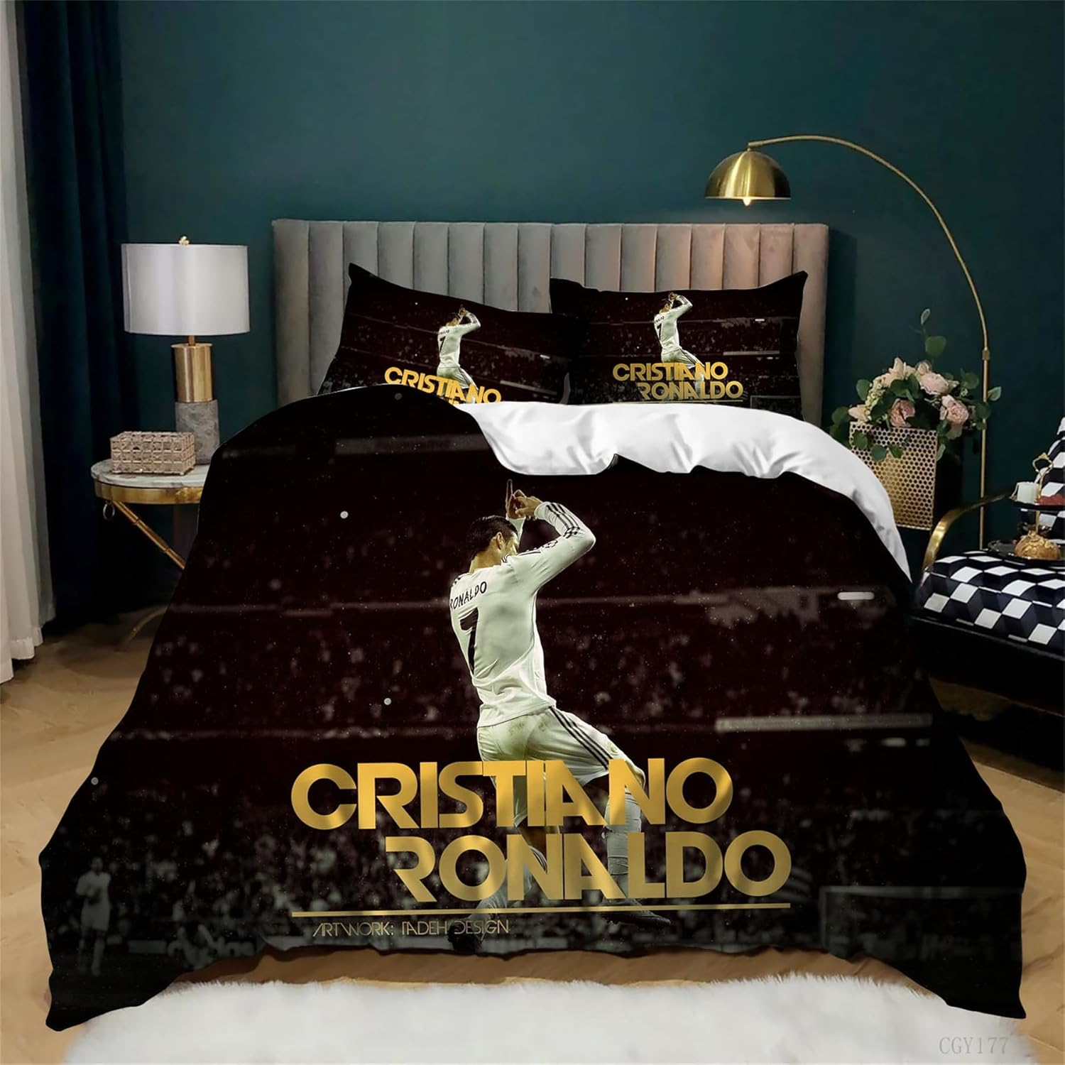Cristiano Ronaldo Bedding Set 3 Pieces Soccer Star Duvet Cover Set Double Size Light-Weight Comforter Cover for All Season