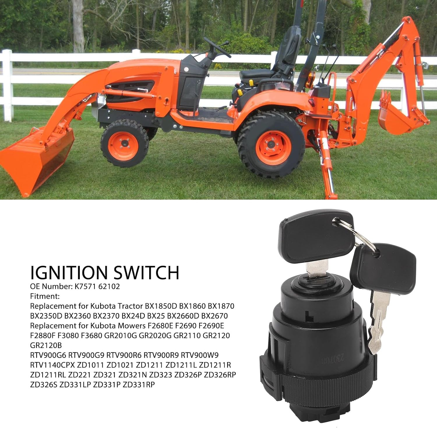 Ignition Switch, K7571 62102, Tractor BX1850D BX1860 BX1870 BX2350D BX2360 BX2370, Ignition Starter Key Switch, Ideal Replacement, with Waterproof, Fireproof Features image number 4