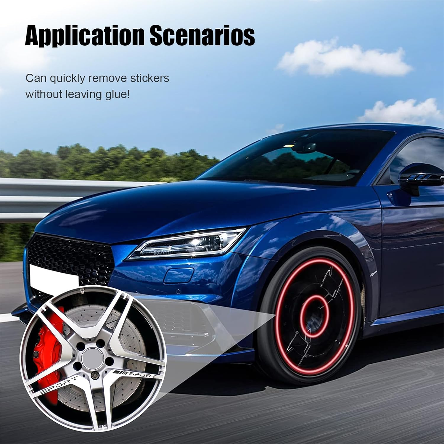 14 PCS Car Decal Stickers, Sport Logo Car Rear Stickers & Mirror Decals, Auto Wheel Reflective Personality Stripes, Sport Emblem Wheel Rim Decor Stickers for All Vehicles (Black) image number 2