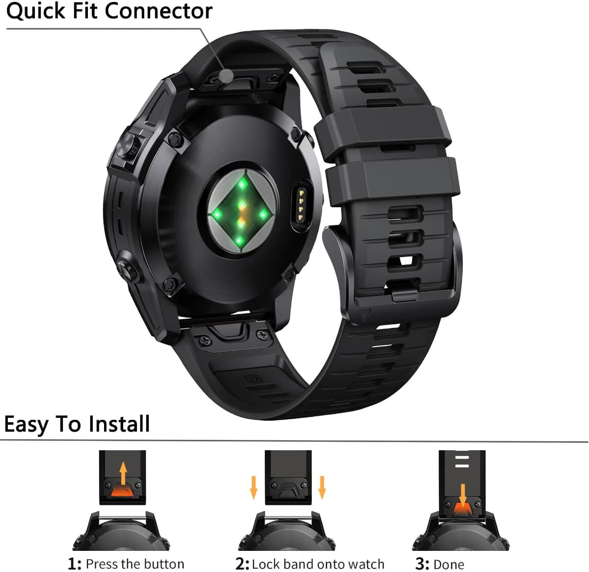 JIAMEER Quick Fit Watch Band for Fenix 8 47Mm/Fenix 6 / Fenix 7 / Fenix 5,22Mm Silicone Strap for Garmin Fenix 7 Solar/Fenix 6 Pro/Fenix 6 Solar/Fenix 5 Plus/Epix Gen 2/Forerunner 935/945,Easy-Fit Watch Strap - 01-Fog Gray Orange image number 3