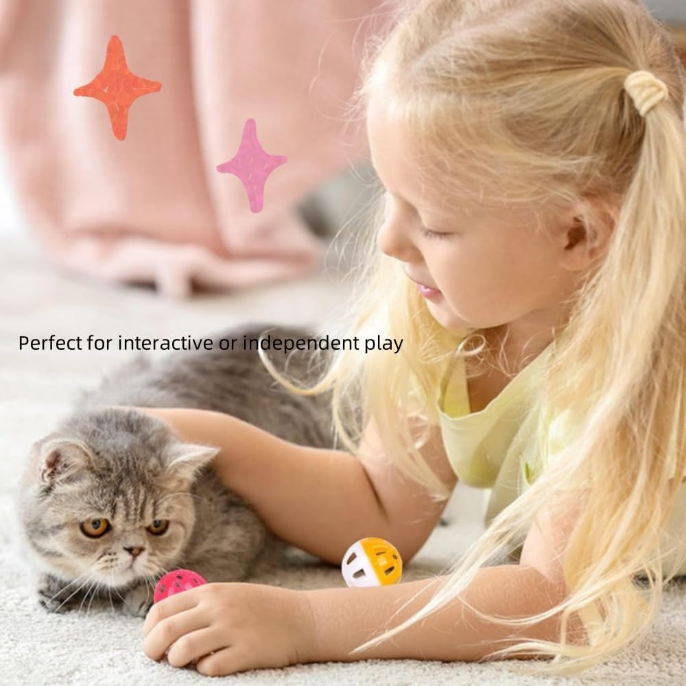 12 PCS Cat Toy Ball, with Bell Plastic Lattice Jingle Balls Kitten Chase Pounce Rattle Toy Assorted Color image number 4