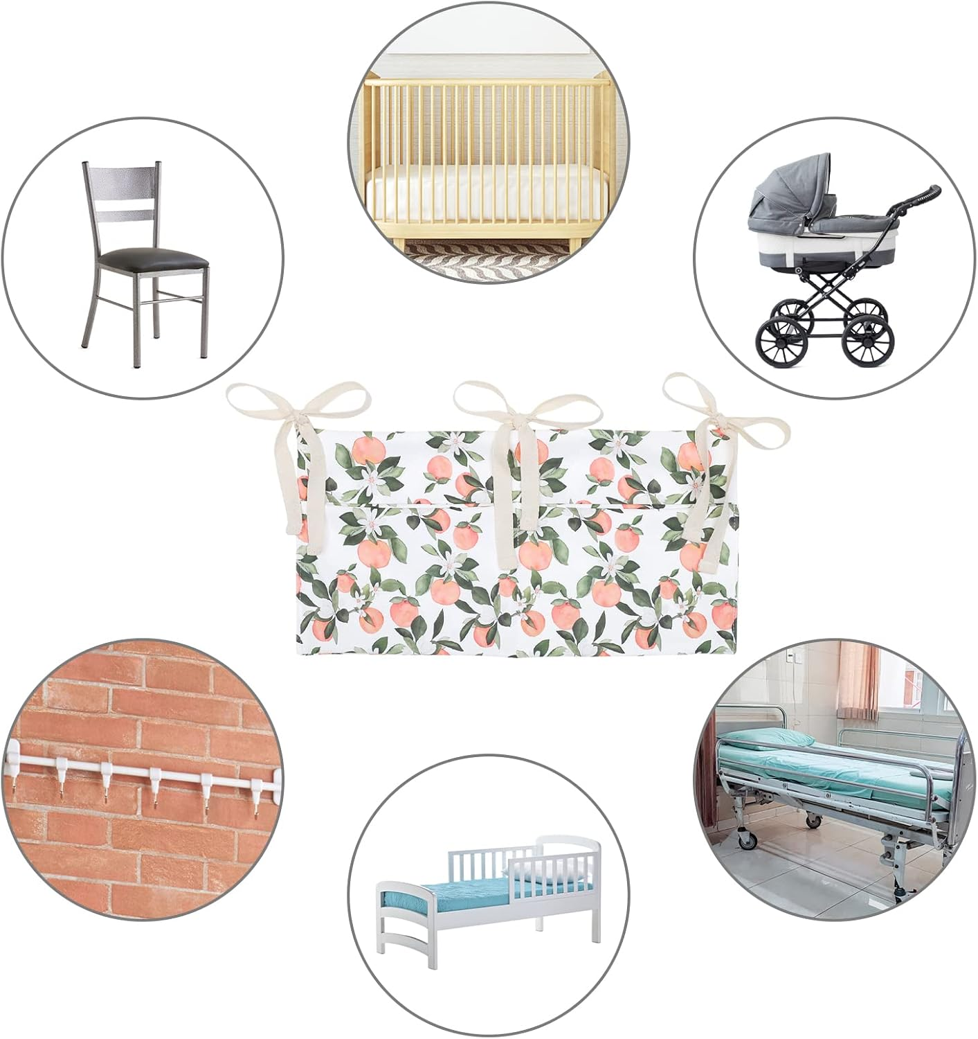 Winmany Baby Crib Organizer Cot Caddy Bed Storage Bag 2 Pockets Bedside Hanging Diaper Nursery Organizer for Diapers Toys Clothing (Orange) image number 4