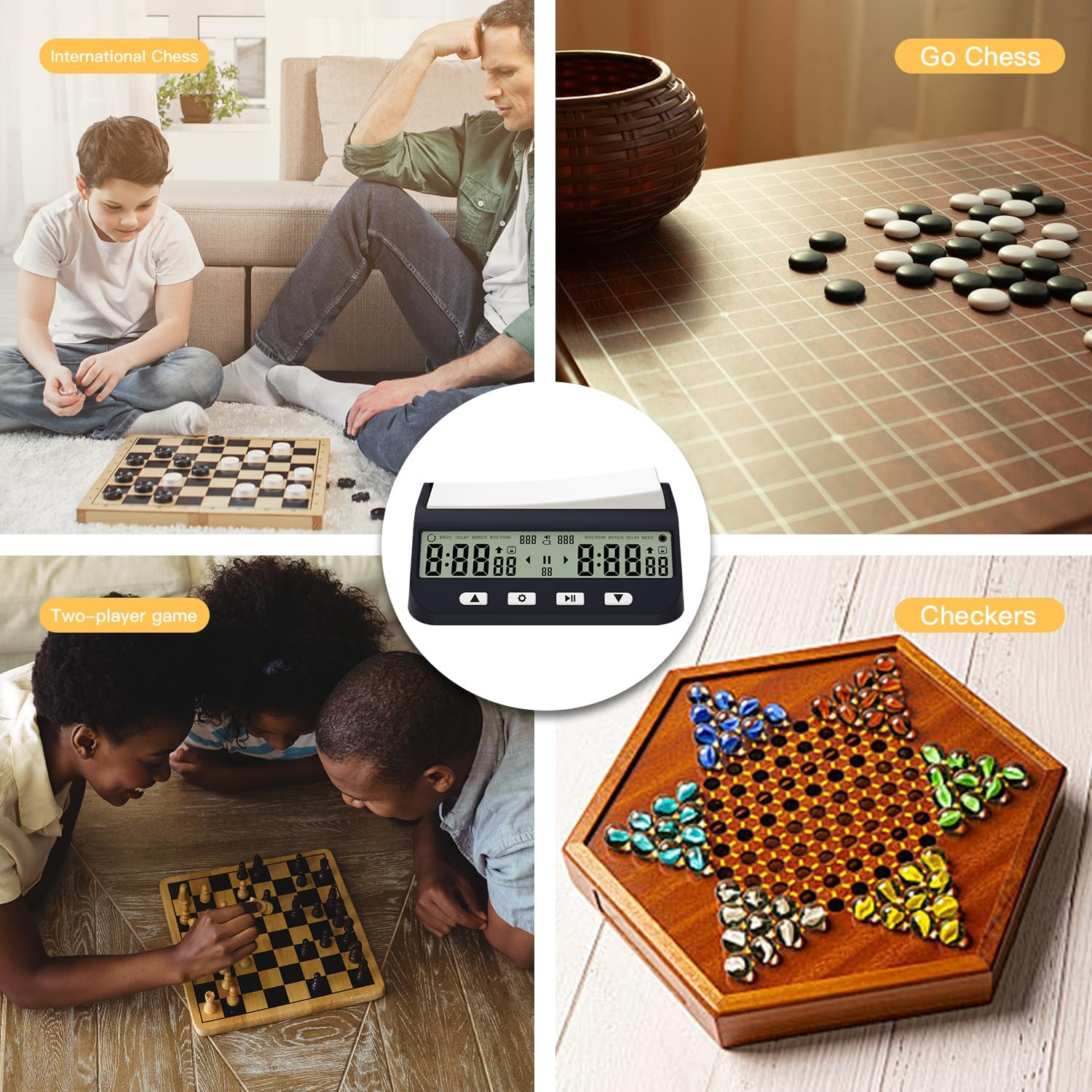 Necomi Digital Chess Timer, Portable Chess Clock Digital Chess Clock for 2-Player Game with Basic Bonus Delay Byo-Yomi & Positive Time Features 5-In-1, New Upgraded to Show Priority of Moves image number 3