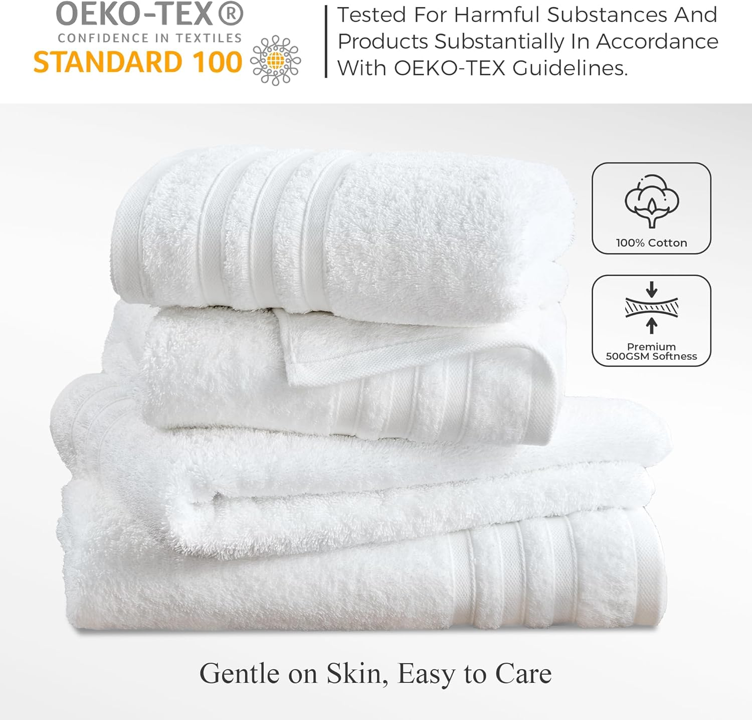 LINENOVA 100% Cotton Bath Towels 2 Pack - Premium 450GSM Soft & Lightweight Towel Set, Quick Dry & Absorbent Bathroom Towels, Ideal for Hotel, Spa and Gym Use (65X130Cm, White) image number 5