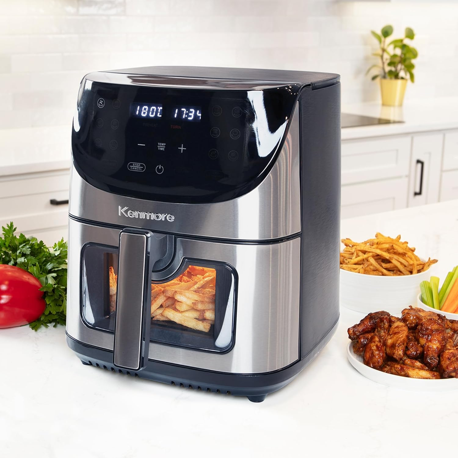Kenmore 7.8L Air Fryer, Family Size, 1700W, 12 Preset Cooking Functions, Digital Touch Screen, Programmable Temperature & Timer, Viewing Window, Roast Bake Broil Dehydrate Reheat, Stainless Steel image number 5