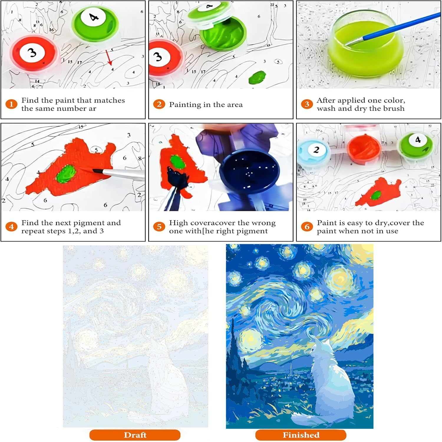 Paint by Numbers for Adults,Oil DIY Painting by Numbers Kits,Drawing on Canvas White Cat Paintwork with 3 Paintbrushes Acrylic Paints,Without Frame DIY Oil Painting for Home Wall Decoration16X20 Inch image number 3