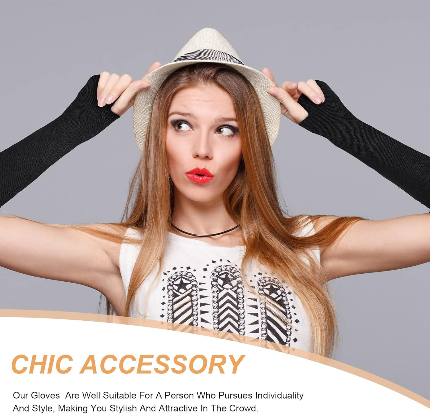 Long Black Fingerless Gloves Arm Warmers Elbow Length Winter Thermal Stretchy Knitted Gloves with Thumb Hole for Women