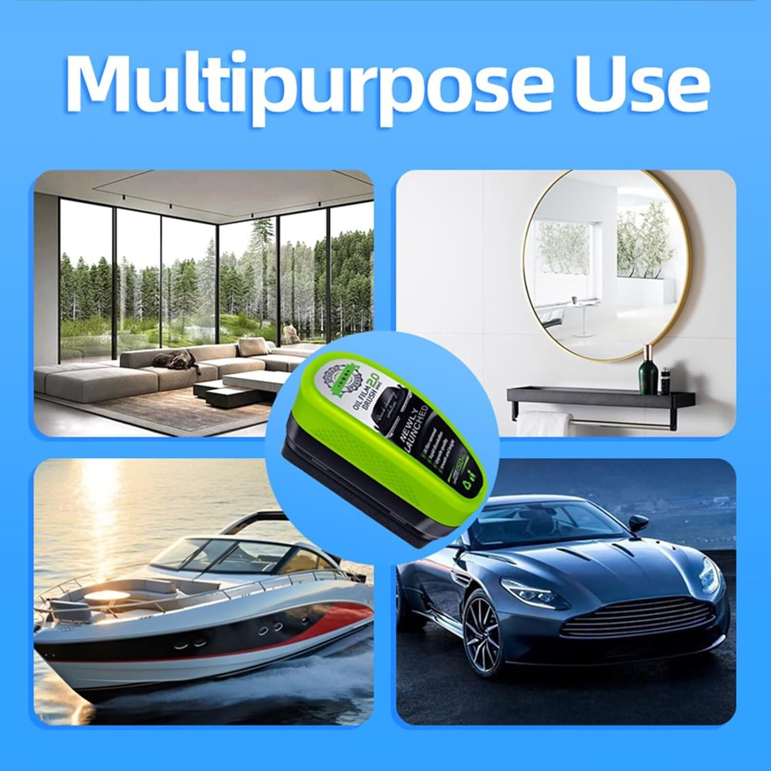 LEZOOY 1 Pack Car Oil Film Cleaning Brush Powerful Glass Cleaner Removes Dirt Improves Visibility and Clarity Prevents Mirrors from Fogging Reusable Green image number 2