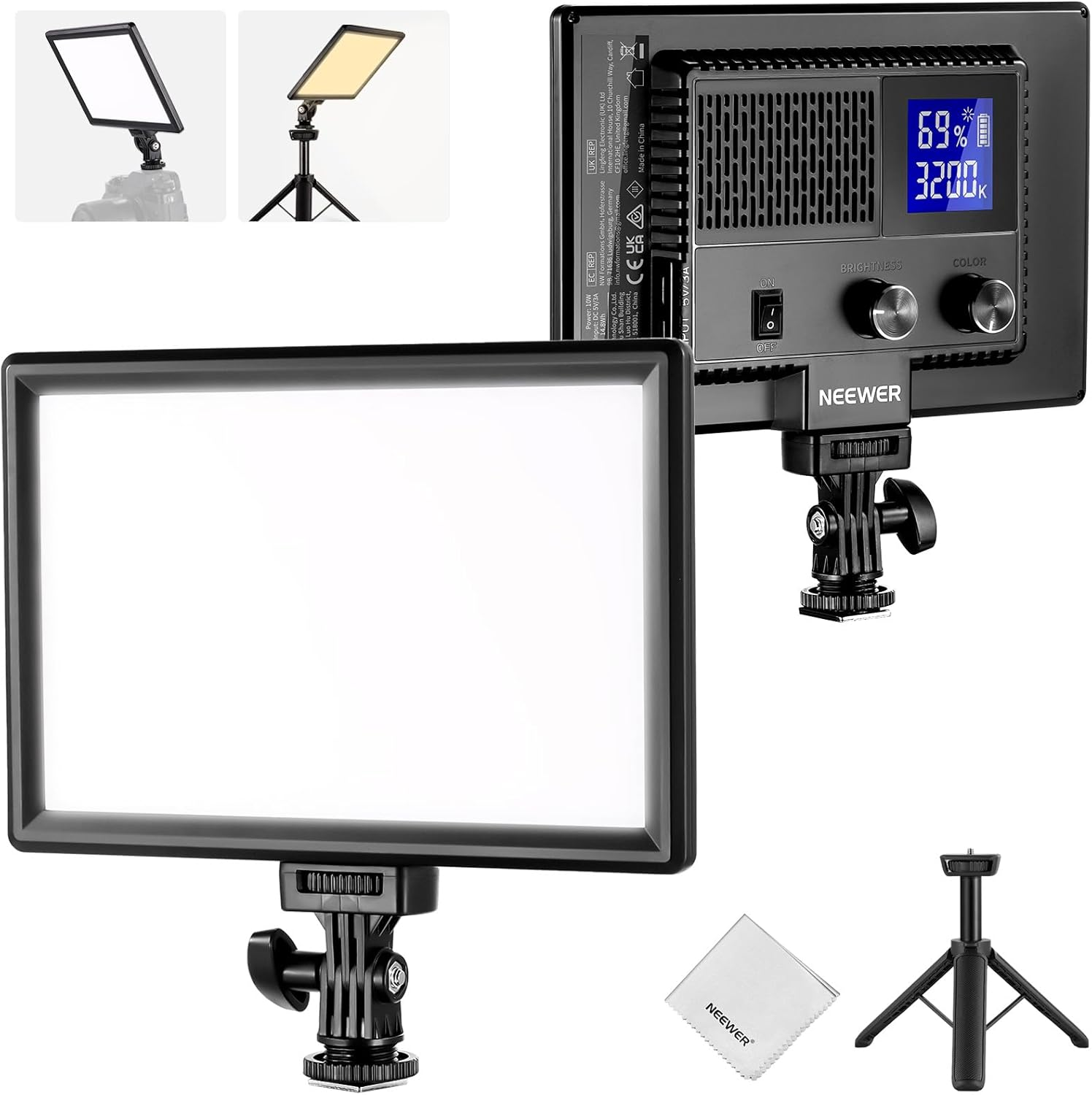 NEEWER 9" LED Camera Video Light Panel, 4000Mah USB C Dimmable DSLR Soft Key Lighting 3200K-5600K CRI95+ for Studio Photography Recording Streaming, Mini Desk Tripod Stand, Cleaning Cloth, NL-116AI image number 3
