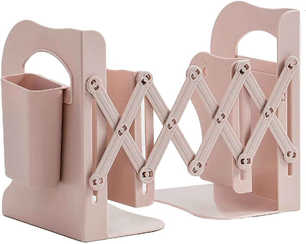 AIMALL Adjustable Desktop Book Stand with Pen Holder, Multi-Functional Expandable Bookshelf, Space-Saving Design, Blue, Pink or White - 17.7"X5.3"X6.9"