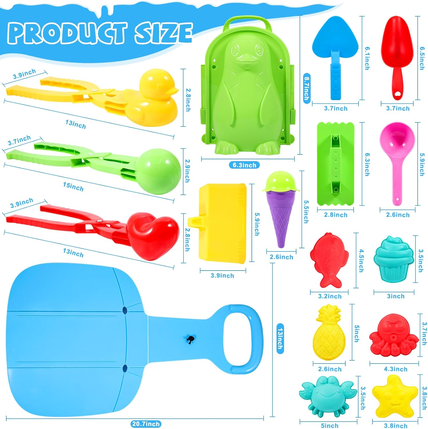 JOLLYFUN 25Pcs Snowball Makers Kit for Kids, Winter Snow Toys with Duck & Penguin Molds, Foldable Sled, Snow Brick Maker & Carry Bag, Outdoor Snow Sand Castle Building Toys for Toddlers & Children image number 3