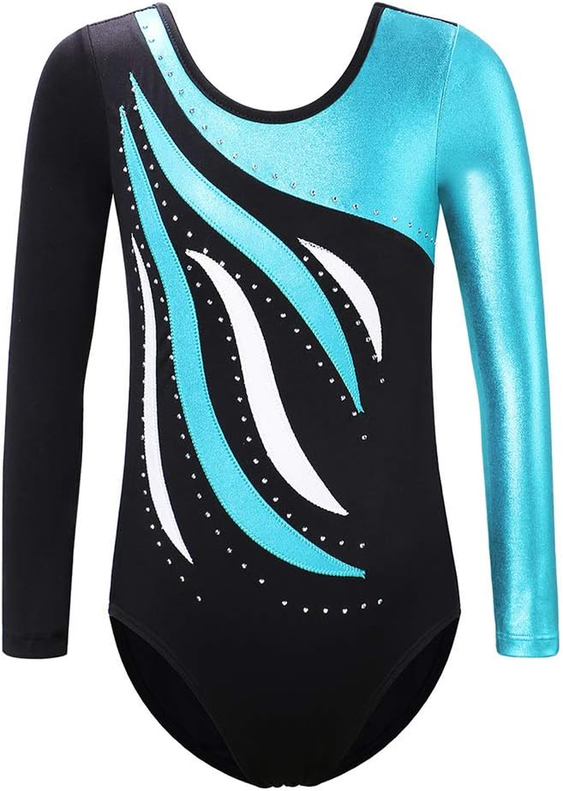 XFGIRLS Gymnastics Leotards for Girls Long Sleeve Sparkle Leotards Shiny Athletic Ballet Dance Leotards 3-14 Years