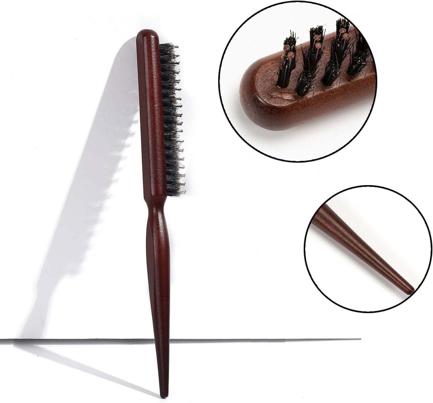 Lxcshljx 2 Pcs Bristle Brush, Boar Bristle Hair Brush, Boar Bristle round Brush, Teasing Brush for Fine Hair, Slick Back Bristle Hair Brush with Wooden Handle, Teasing Comb for Women Thin Thick Hair image number 5