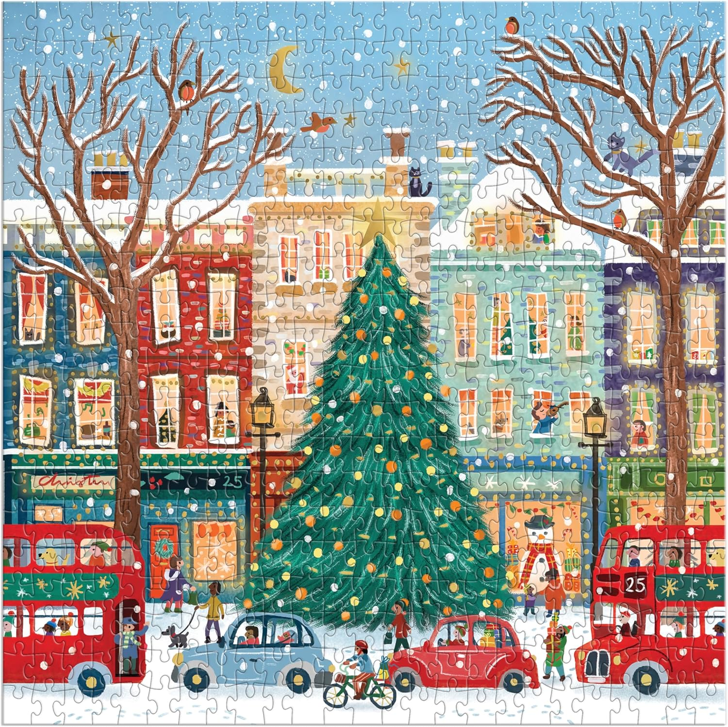 Galison Tinsel City Foil Puzzle 500 Piece - Festive Holiday City Scene Glitter Jigsaw Puzzle for Adults image number 5