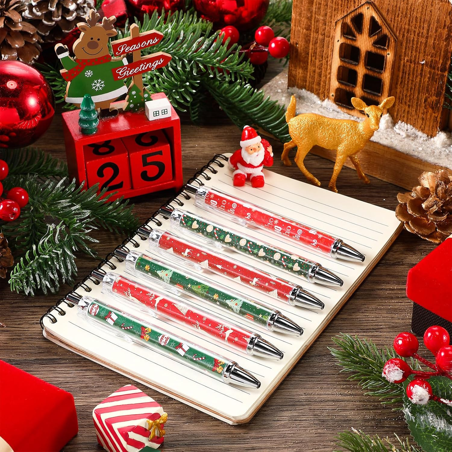 Clabby Pack of 36 Christmas Ballpoint Pens Retractable Gel Ink Pens with 1 Mm Black Ink Funny Christmas Pens Office Stationery Gift Christmas Party Favours image number 1