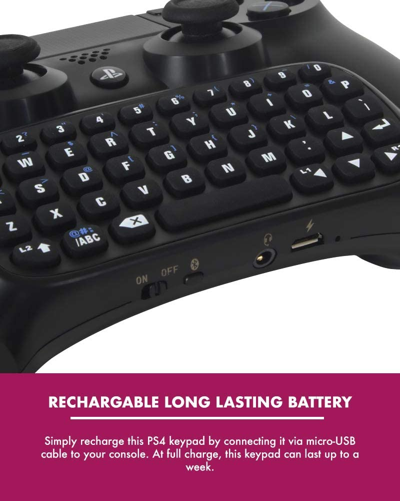 Numskull Sony Playstation 4 Bluetooth Wireless Mini Keyboard Gadget, Wireless Bluetooth Chat Pad with Voice Chat Speaker for PS4 Dualshock 4 Controller