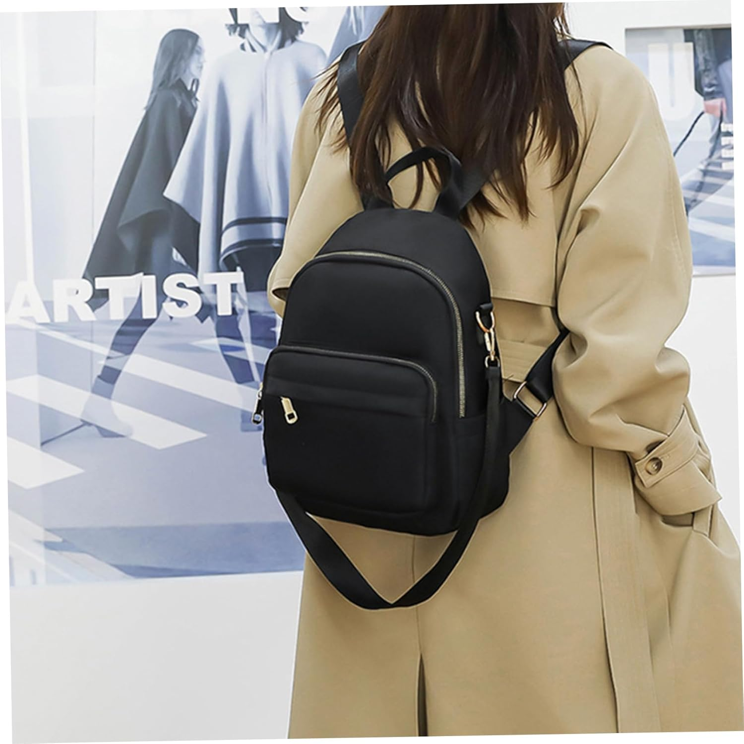 Mini Backpack Mini Backpack for Women Multi-Pocket Minimalist Black Small Backpack with Tote & Shoulder Strap Adjustable Waterproof Backpack Purse for Business, School, Travel Small Backpack image number 5