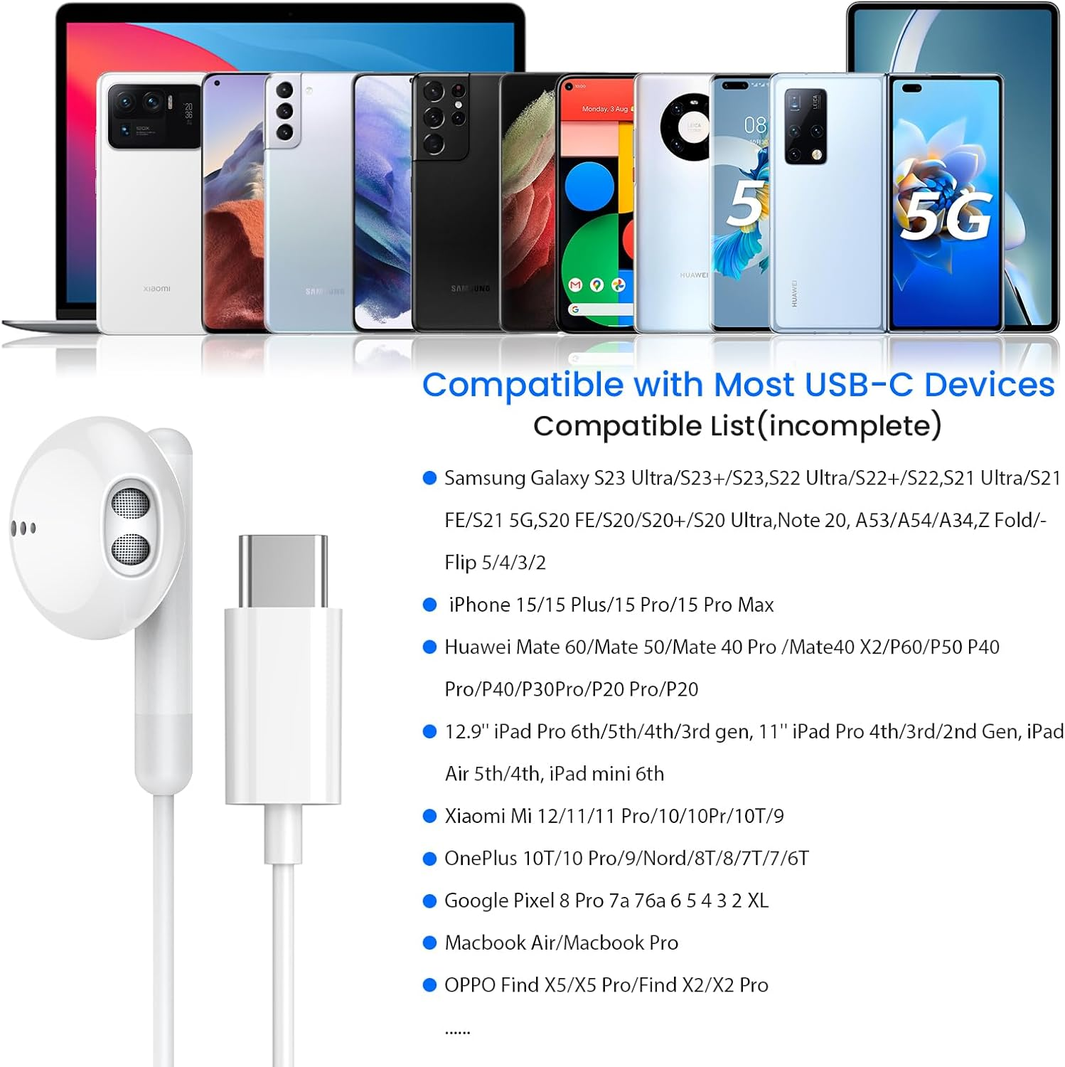 USB C Headphones for Iphone 15 Pro Max 15 plus Ipad Pro USB C Earphones with Microphone In-Ear Headphones Wired Earbuds USB Type C Earphones for Google Pixel 8 7 6A 5 4 Galaxy S23 S22 S21 S20 A54 A53 image number 2
