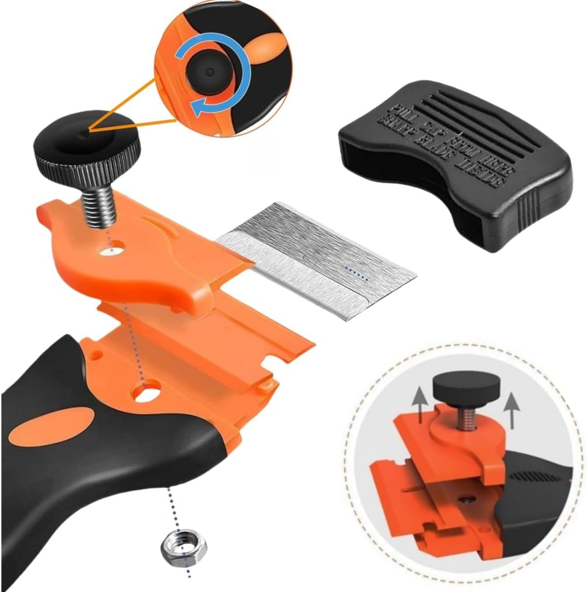 Window Scraper Tool with 10 Metal+10 Plastic Blades,Non-Scratch Double Edged Glass Sticky Stuff Remover,Multi-Purpose Ceramic Scraper Oven Cleaning Tool for Stickers Labels Decals Wallpaper (Orange) image number 6
