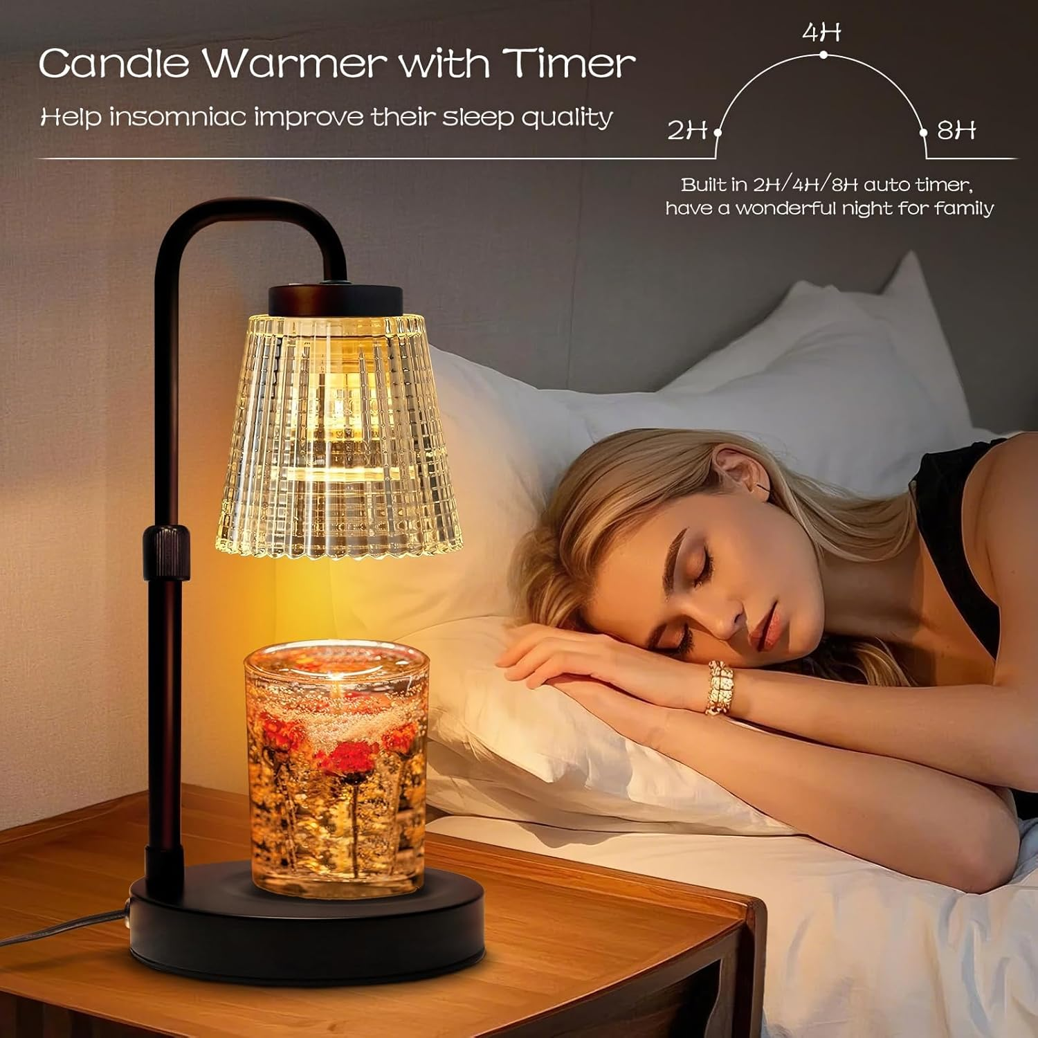 Candle Warmer Lamp with Timer, Adjustable Height Candle Warmer, Dimmable, Home Decor, Wax Warmer Lamp for Jar Candles with 2 Bulbs, Black image number 2