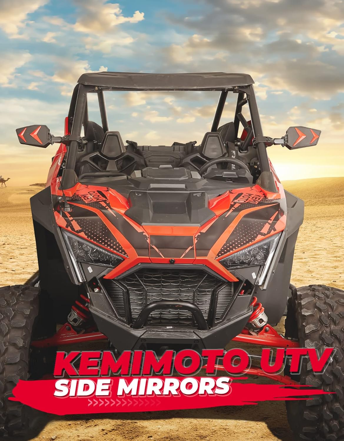 Kemimoto UTV Side View Mirrors Fits 1.75-2" Roll Bar Compatible with Polaris RZR 800 900 1000 XP Turbo Pioneer Rhino Mule Teryx W/Black Orange Blue Red Inserts, Adjustable Aluminum Clamp image number 1