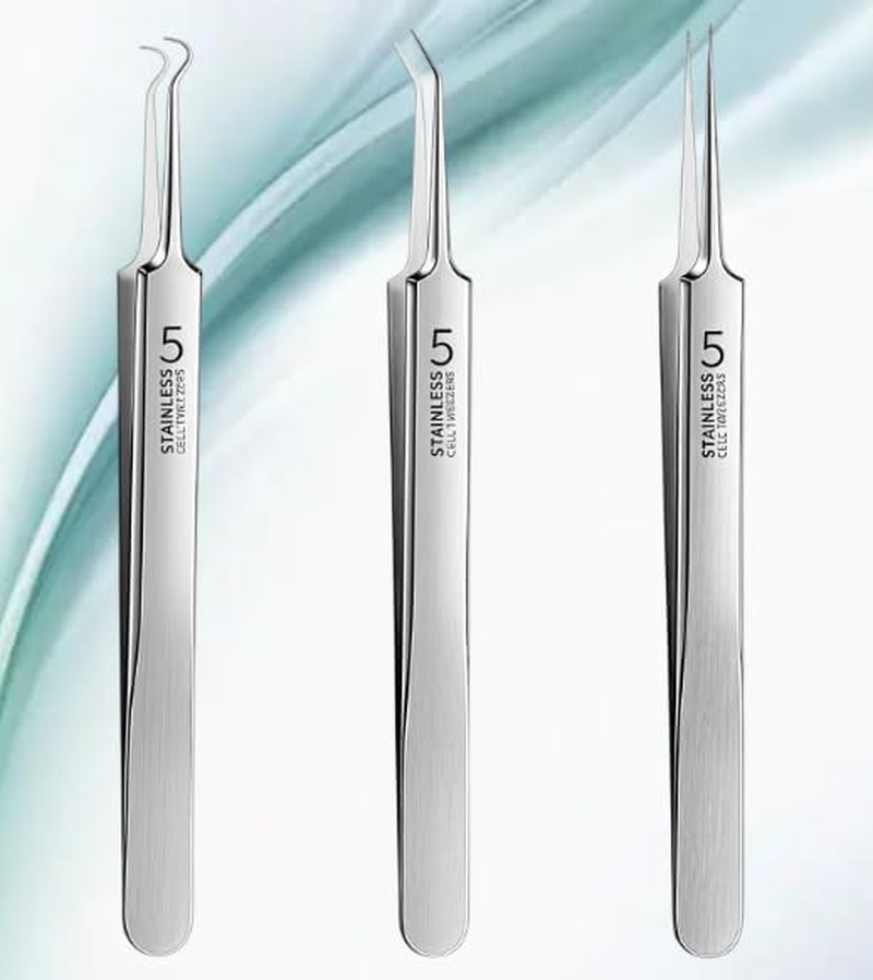 3Pcs Silver Professional Blackhead Tweezer Professional Facial Blackhead Remover Tweezers Precision Extractor Acne Removal Kit Pimple Popper Tool with Storage Box Skin Care Tools and Accessories image number 4
