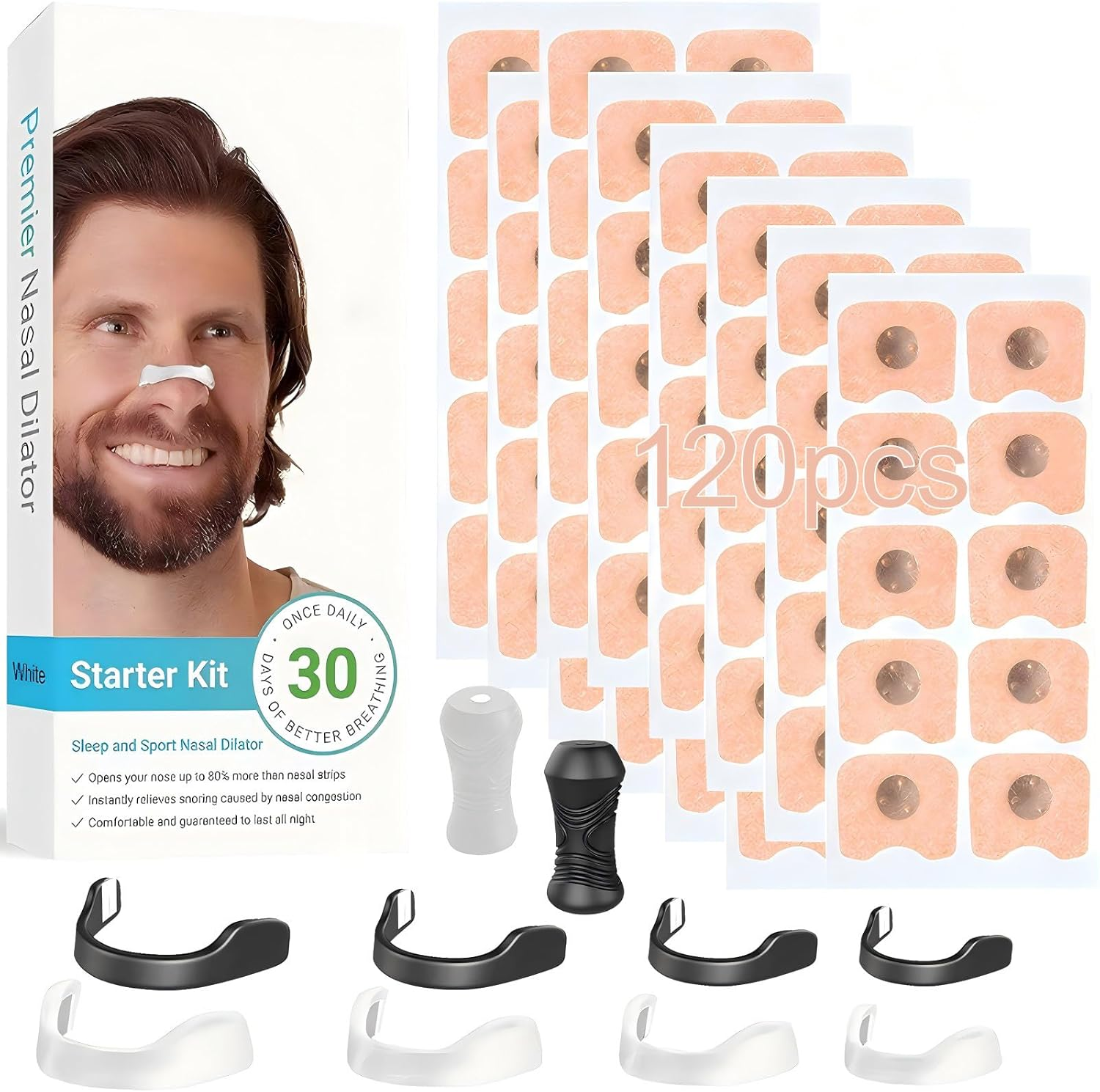 Breathing Magnetic Nasal Strip 60Pcs / 30 Pairs, Boost Oxygen Intake, Reduce Snoring, Improve Sleep Quality - Skin Safe Strips - Extra Strength Snoring Solution, Antisnore Sleep Aid for Men & Women Black