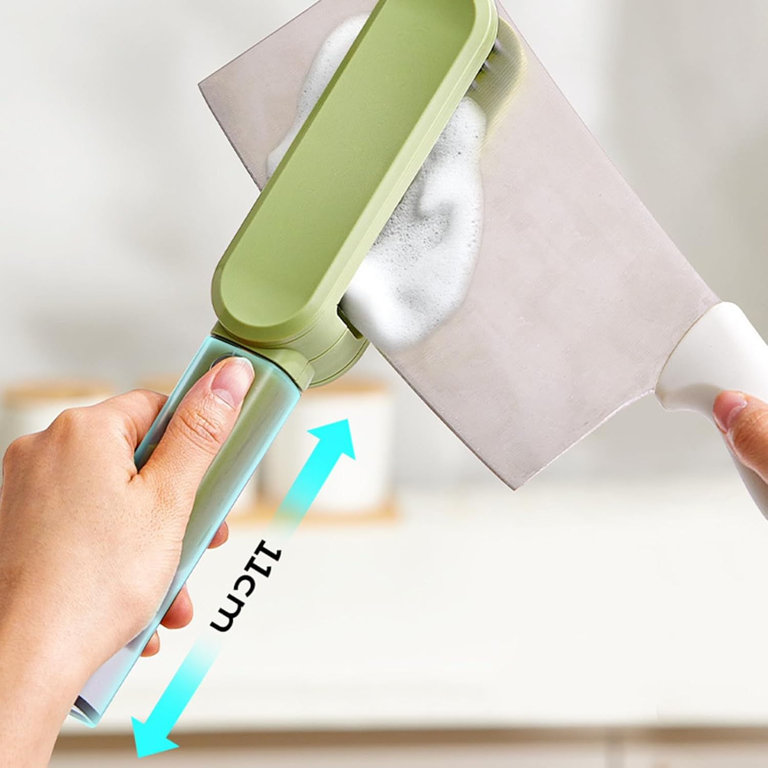 Knife Cleaner 4In1 Knife Brush with Knife Sharpener, Crevice Brush, Bristle Scrub, Meat Mincer Blade Cleaner, Kitchen Cutlery Washing, Space-Saving Storage, Green image number 1