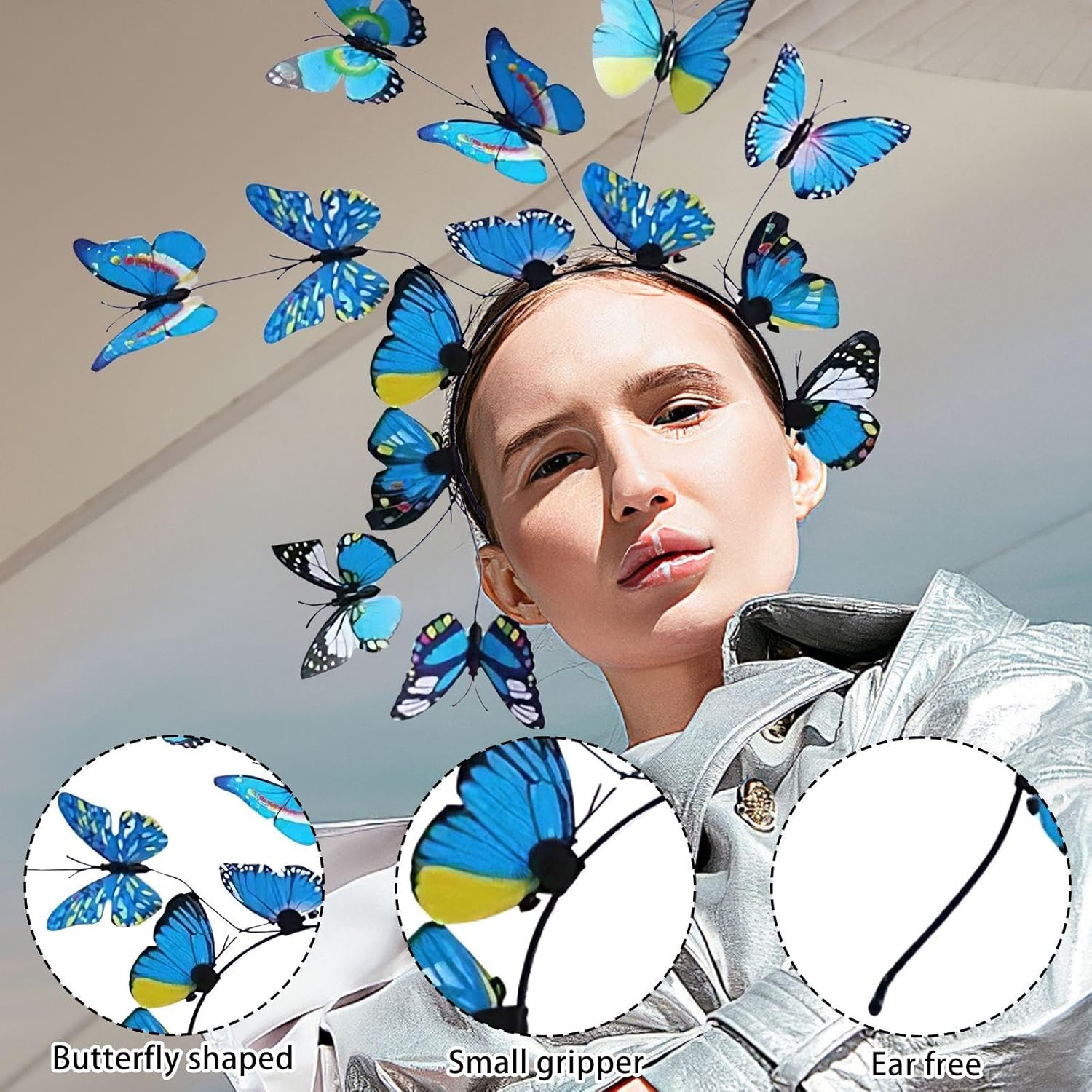 1 X Blue Butterfly Headband, 8-Piece Hair Pins, Creative Headband, Intrusive Props, Interesting Hair Accessories and Hairstyle for Women.