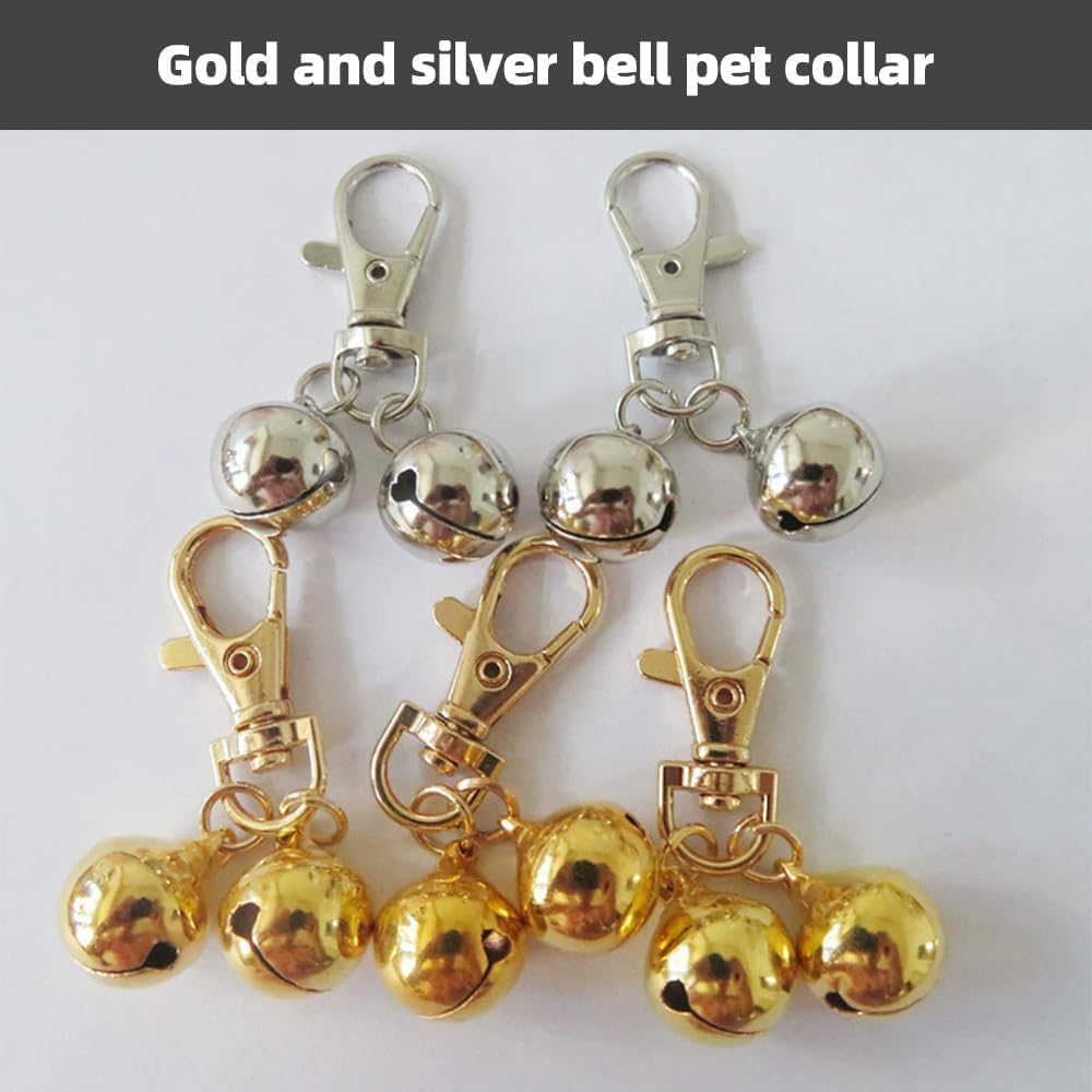 Fokmuaex 4 Pcs Pet Bells for Dog Cat - Gold & Silver Training Bells, Decorative Charm Pendants Jewelry for Pet Necklace Collar Accessories