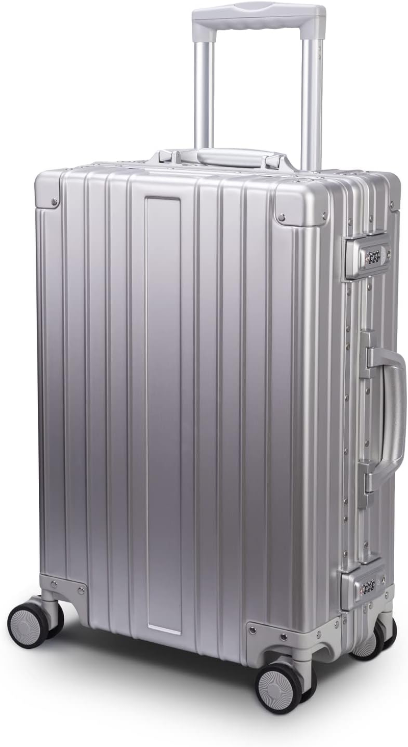 Travelking Multi-Size All Aluminum Hard Shell Luggage Case Carry on Spinner Suitcase by Travelking 20"-28", Silver, 20" image number 7