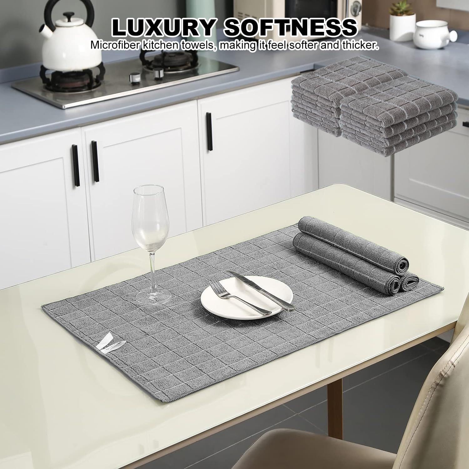 SHUNMAN Microfiber Cleaning Cloth,8 Pack 26 X 18 Inch All-Purpose Microfiber Towels, Ultra Premium Microfibre Kitchen Dish Tea Towel,Soft, Super Absorbent and Lint Free image number 4