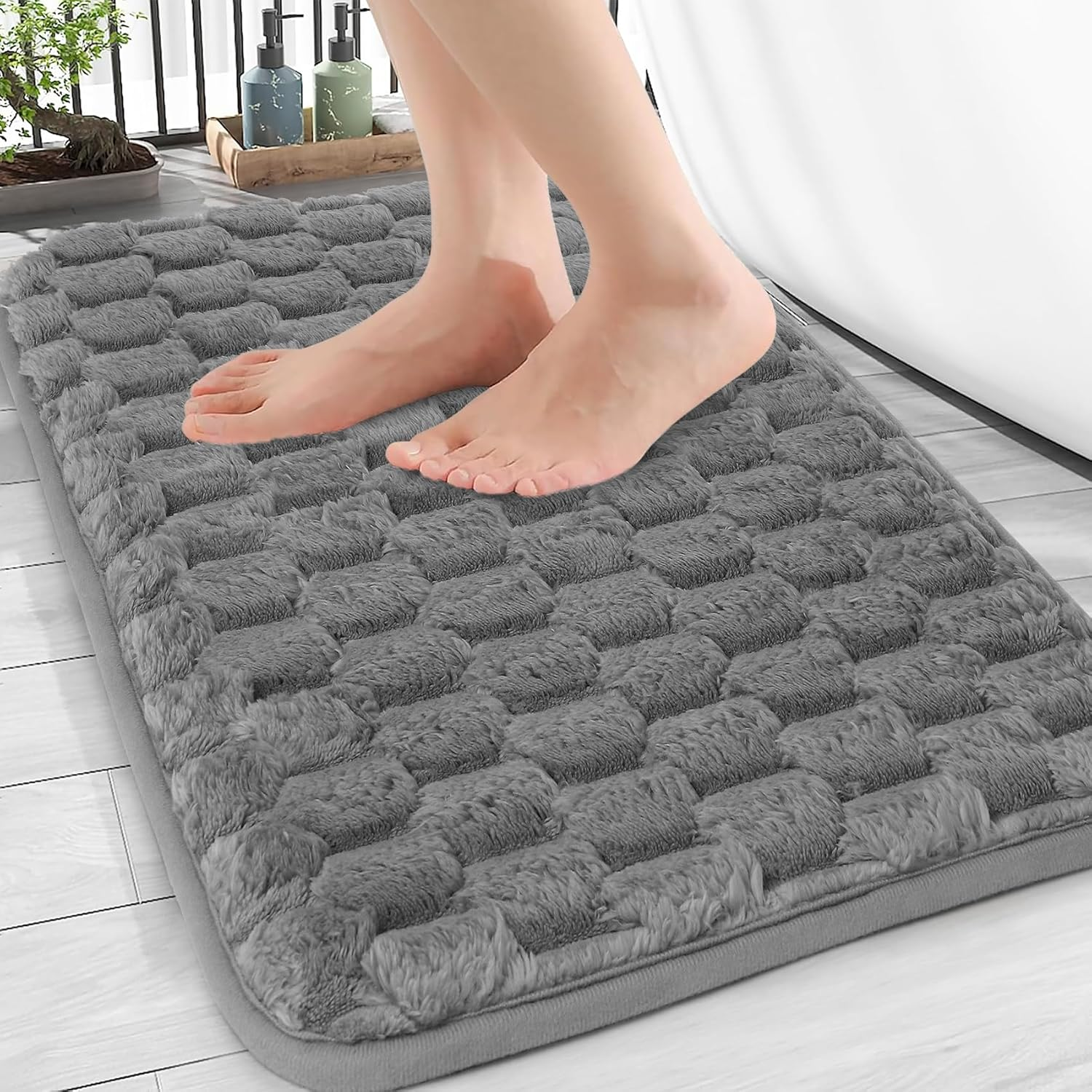 Fortuco 2 Pack Microfiber Bath Mat &ndash; Plush Bathroom Mat with Foam Padding, Absorbent Toilet Mat, Quick Drying Bath Mat Non Slip with PVC Backing, Machine Washable Bath Mats & Bath Runner image number 4