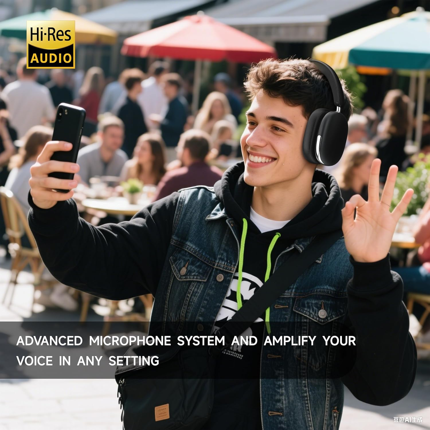 Freepods 120H Playtime Bluetooth ANC/ENC Pro-Level Active Noise Cancelling Over-Ear Headphones Wireless, Headphones with Built-In Microphone Type-C Charging for Call Travel Sports Gym (Black) image number 3