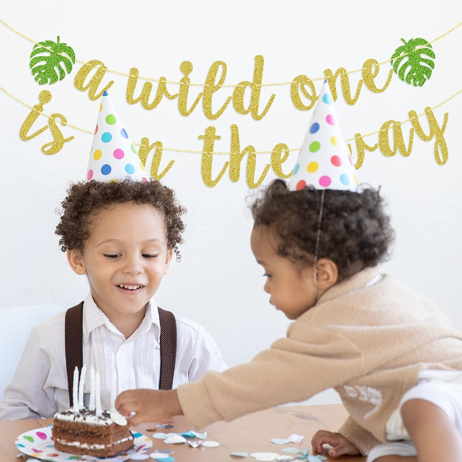 Confetti! Jungle Safari Theme Baby Shower Decor Banner - DIY a Wild One Is on the Way Welcome Sign for Baby Shower and Birthday Party, Versatile Hanging Decor for Indoor and Outdoor Celebrations image number 2
