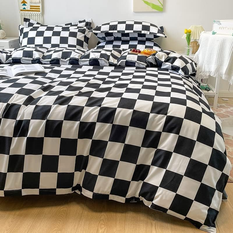 Lunoroey Checkered Duvet Cover Set King Size Black and White Checkerboard Plaid Grid Quilt Cover Geometric Microfiber Soft Bedding Set (1 Duvet Cover and 2 Pillowcases) image number 4