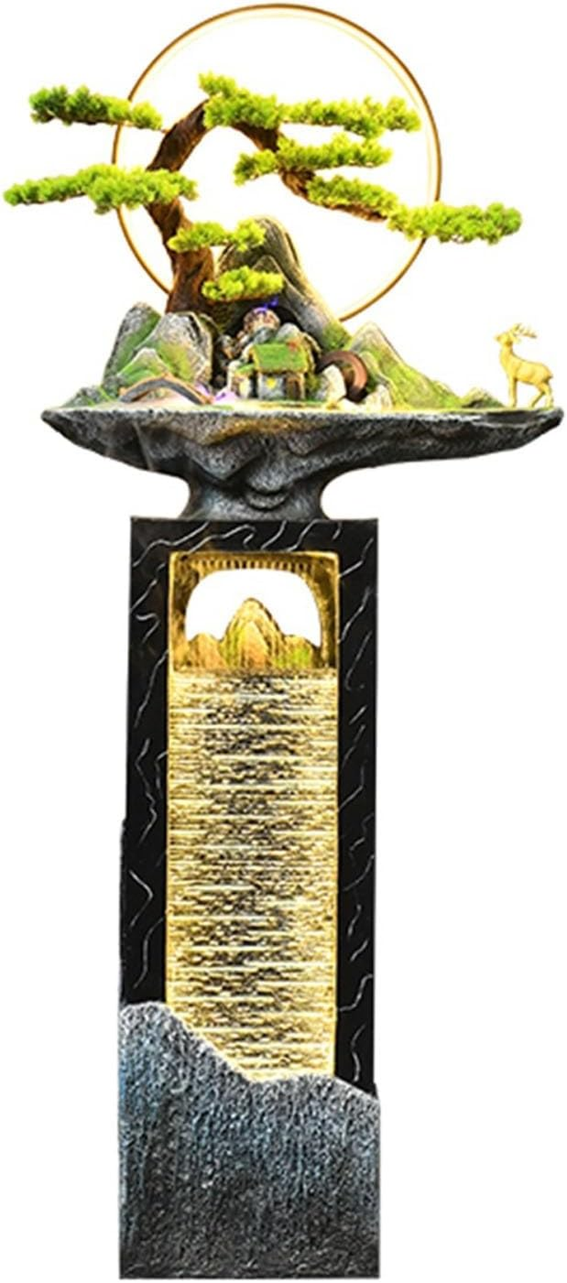 Outdoor Fountain Outdoor Water Fountains, Garden Fountain with LED Light and Simulated Pine Tree, for Courtyard, Park, Indoor and Home Decor(Medium) image number 2