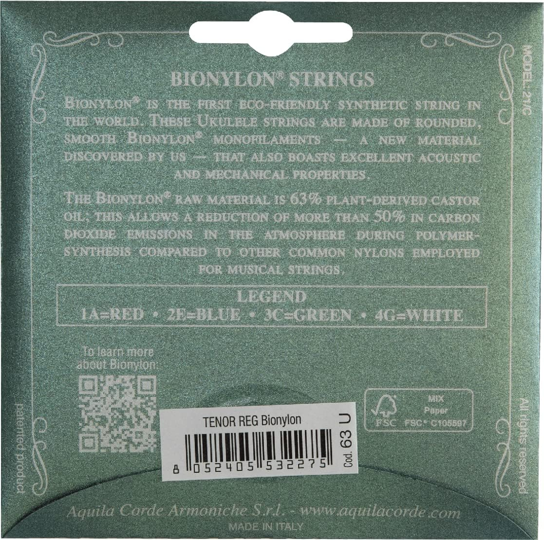 Aquila Bionylon AQ-63 Tenor Ukulele Strings - High G - Set of 4 image number 1