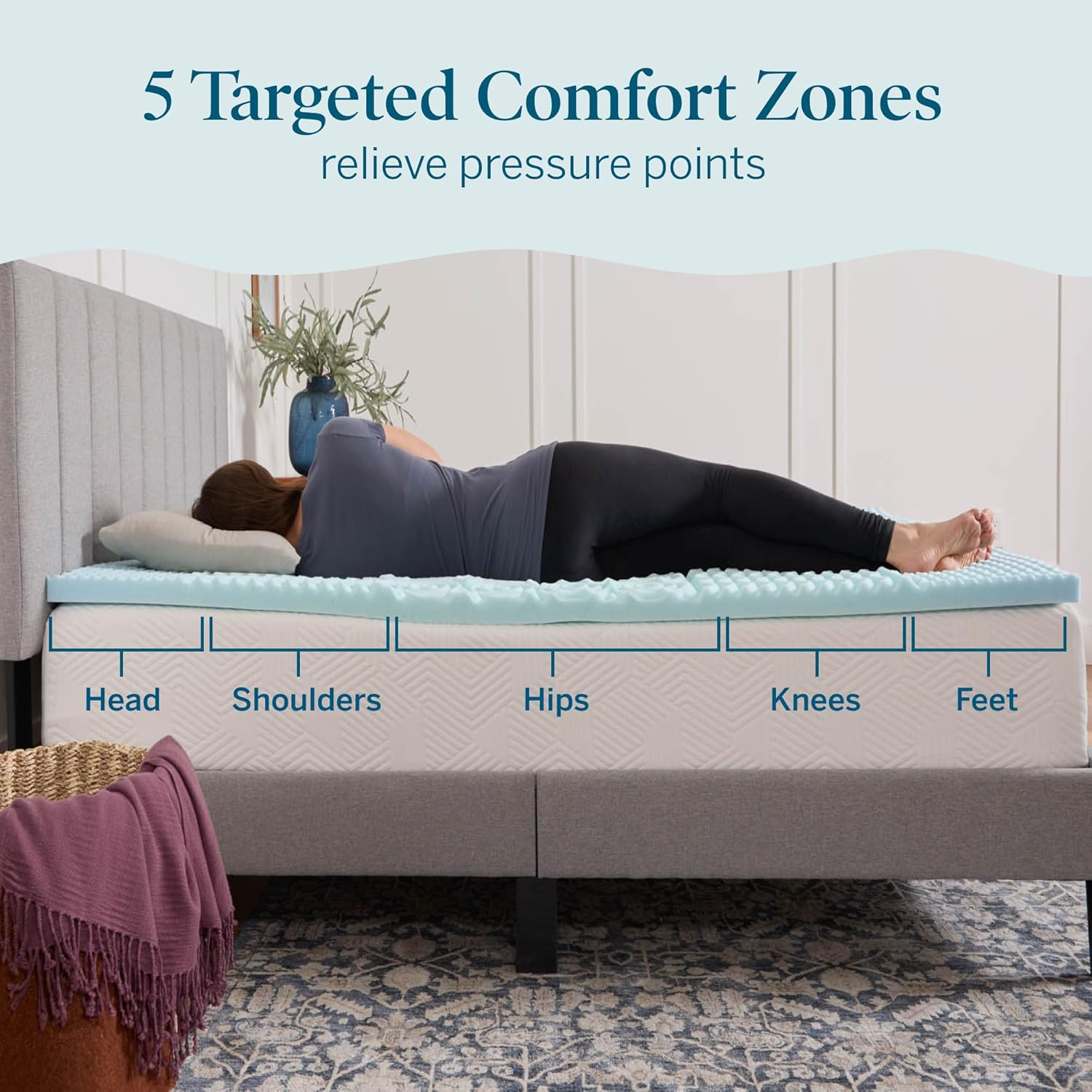 LUCID LU20KK30ZNGT 2 Inch 5 Zone Gel Memory Foam Mattress Topper - King image number 5