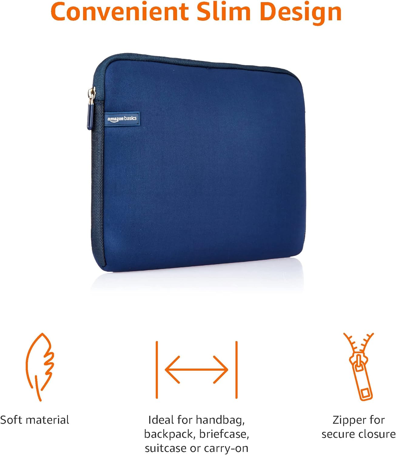 Amazon Basics 13.3-Inch Laptop Sleeve, Protective Case with Zipper - Navy Blue